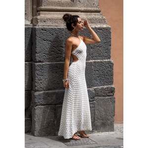 12th Tribe Amara White Halter Glitter Knit Maxi Dress Size MM